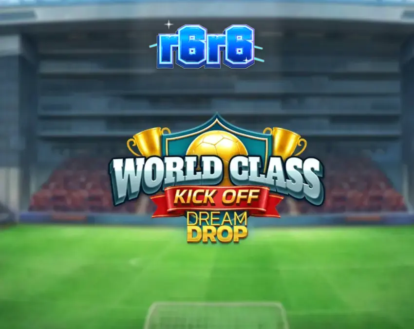Tampilan visual retro stadion sepak bola dalam slot World Class Kick Off Dream Drop